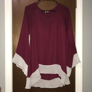 maroon and white blouse